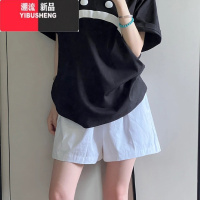 YIBUSHENG白色棉麻工装短裤女季2024年新款宽松阔腿小个子休闲五分运动裤