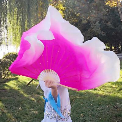 舞蹈扇子跳舞扇加长成人秀色双面胶州秧歌扇演出大扇渐变舞表演扇三维工匠骨长31飘50厘米玫红白到染双大面