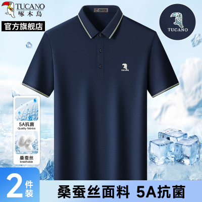 [桑蚕丝5A抗菌]啄木鸟短袖T恤男士2025新款夏季父亲爸爸polo衫C