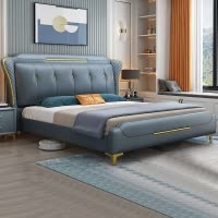 意式布艺床轻奢现代简约双人床主卧室实木储物床家用软包科技布床