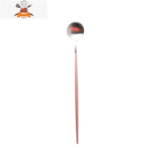 净之居樱花粉色刀叉勺筷不锈钢餐具三件套装筷子勺子叉子便携可爱 敬平 粉银 长柄勺