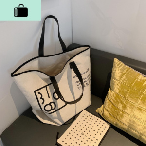 包包女2020新款单肩帆布包慵懒风布袋包手提字母包NEW LAKE 本白色女手包 本白色现货