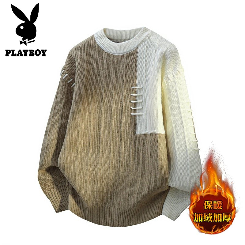 花花公子新款高品质2025年秋冬款圆领针织毛衣男