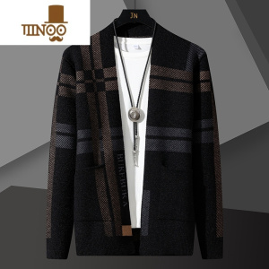 YANXU开衫毛衣男潮流条纹针织外套男士线衣外穿保暖V领百搭