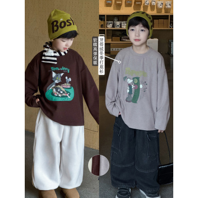 童酷男童冬款韩版卡通印花宝宝T恤牙签绒柔软加厚儿童打底衫