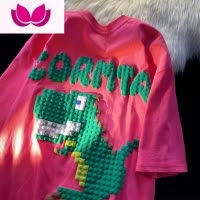 七斓像素t恤恐龙印花短袖男夏季小众设计感ins潮牌美式潮流五分袖