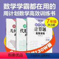 数学 七年级/初中一年级 [正版]3本.7年级初中数学计算题+几何+代数综合题高效训练 七年级初一 七年级周计划专项训练