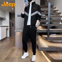 Jeep吉普运动套装男士春季潮牌开衫立领卫衣休闲穿搭一套男春秋款
