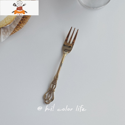 ins韩风复古皇冠刀叉勺子四件套装欧式甜品网红黄油刀西餐餐具 敬平 金皇冠 叉