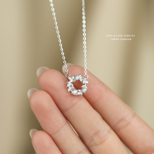 云小舒S999纯银幸运花环项链女ins高级感小众设计锁骨链夏季百搭送女朋友老婆情人节七夕生日礼物 A4194_白锆_镀白金_S999