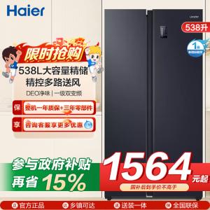 统帅(leader)海尔出品 538升对开门冰箱 DEO净味 一级双变频 超薄嵌入冰箱 BCD-538WGLSSEDBX
