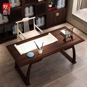 新中式书桌书房成套家具实木禅意办公写字台样板间书桌+书椅组合