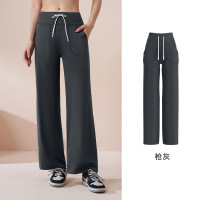 百搭街拍运动裤抽绳宽松裸感休闲裤高弹阔腿裤女