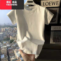 YIBUSHENG短袖t恤女正肩白色季小众设计感半高领上衣内搭修身体恤打底衫