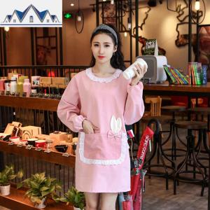 围裙女时尚家用可爱厨房带袖韩版防水防油公主全身定制工作服罩衣 三维工匠
