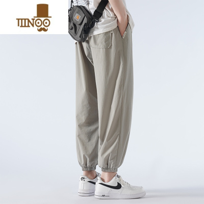 YANXU灰色冰丝裤子男款夏季宽松束脚男生运动休闲九分裤薄款大码胖子潮