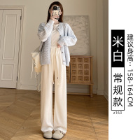 黑色灯芯绒阔腿裤子女春秋新款窄版直筒垂感小个子加绒休闲裤_440