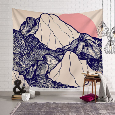 美帮汇复古山形线条床头卧室背景布墙装饰挂毯波西米亚北欧挂布 LS0803 绒布150*230宽厘米横款