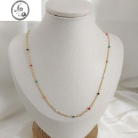 JiMi春夏新款 多彩撞色串珠细项链闪亮小众时髦百搭叠戴锁骨链裸链