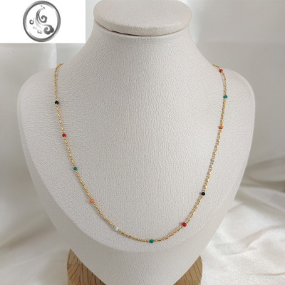JiMi春夏新款 多彩撞色串珠细项链闪亮小众时髦百搭叠戴锁骨链裸链