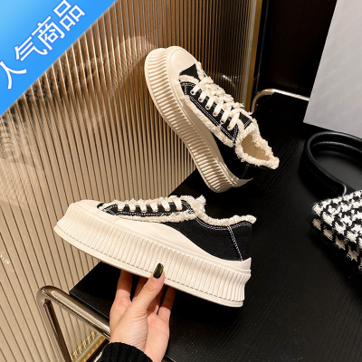 SUNTEK内增高帆布鞋女夏2023年新款两穿踩跟休闲板鞋厚底松糕乞丐饼干鞋