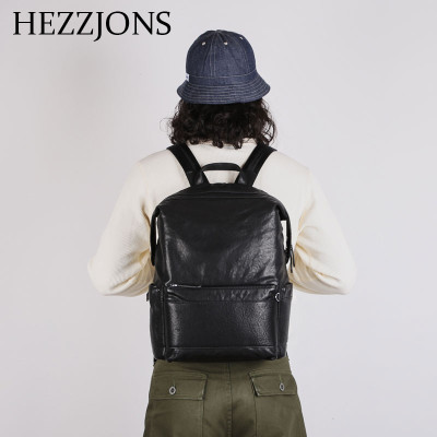 赫泽琼斯HEZZJONS软皮男士旅行包进口意大利牛皮双肩包青年时尚休闲真皮背包韩版大容量出差行李包黑色