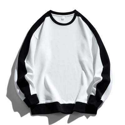 圆领卫衣男士秋冬季韩版黑白撞色拼接长袖打底衫男装可印