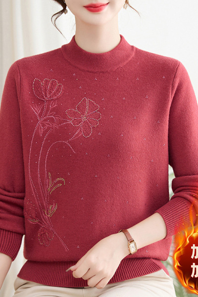 新款冬装针织衫妈妈上衣加绒加厚中老年人保暖小衫40-60岁中年装