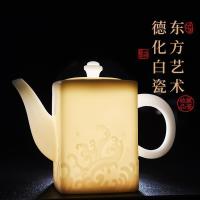 家柏饰(CORATED)羊脂玉茶壶浮茶杯一壶两杯家用泡茶壶方形陶瓷礼盒装19026