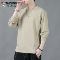 啄木鸟长袖t恤男纯棉秋季25新款宽松圆领休闲百搭纯色打底衫卫衣
