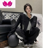七斓设计感套装黑色长裤小个子小众卫衣外套女春季休闲裤子时尚套