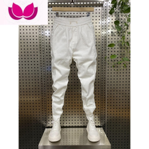 七斓春季新款休闲裤子男潮牌九分裤韩版显瘦小脚哈伦裤拼接纯色牛仔裤