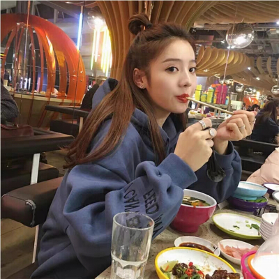 珂卡慕(KEKAMU)连帽卫衣女春秋新款韩版宽松连帽慵懒风中长款上衣蓝不加绒款S（推荐90-110斤)