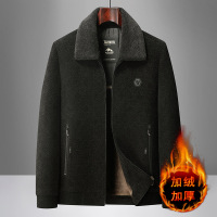 新款男士休闲雪尼尔外套秋冬翻领外套中老年爸爸装加绒加厚