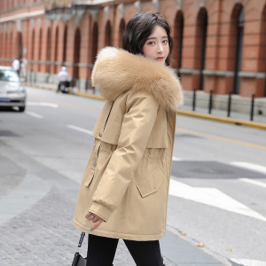 大毛领羽绒棉服女中长款冬季2024新款韩版宽松棉衣加绒加厚派克服