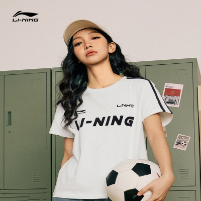  李宁(LI-NING)短袖女士夏季新款运动上衣圆领女装休闲半袖白运动T恤女
