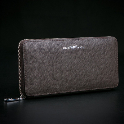 正品LIDENAMANI/利登阿玛尼钱包男包真皮老鹰手拿包男士长款钱夹P手拿包深棕色