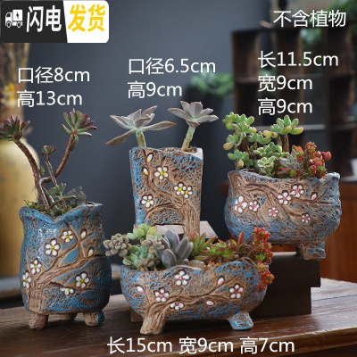 三维工匠多肉花盆陶瓷大号老桩花盆创意法师陶罐粗陶肉肉植物花盆 xdx梅花套装4个 中等花盆容器