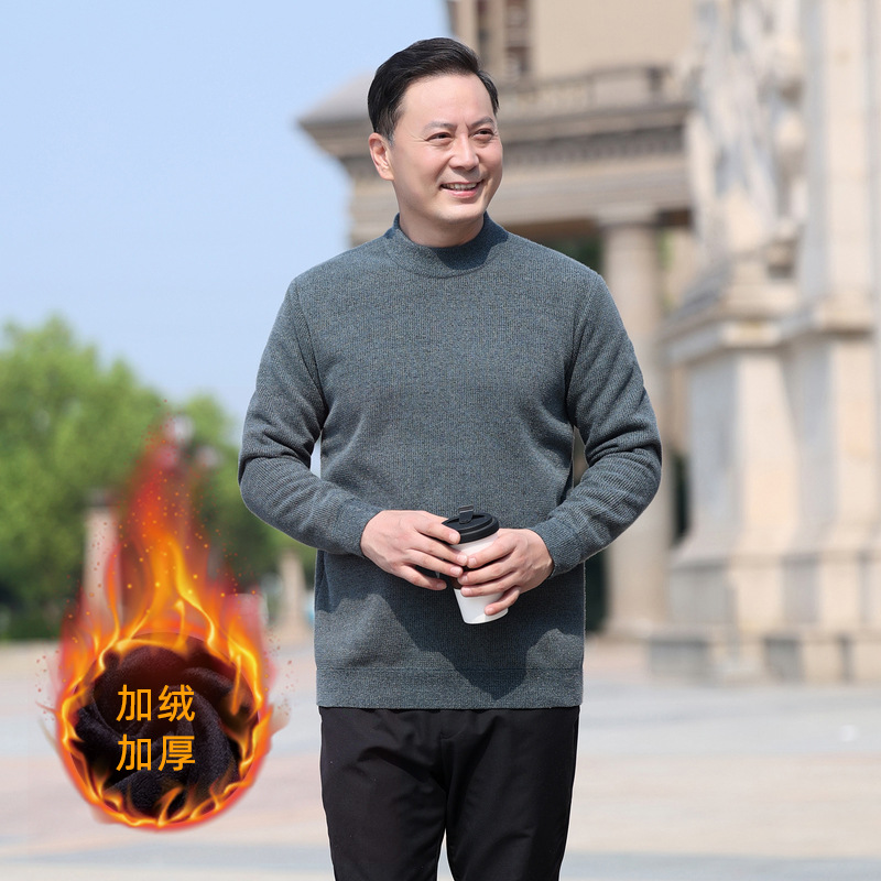 冬季加绒雪貂毛休闲针织衫半高领保暖加绒加厚雪貂纯色简约打底衫