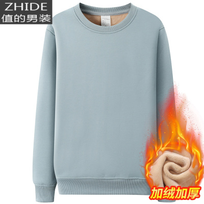 SUNTEK加绒棉日系圆领色卫衣男女套头情侣款长袖T恤潮牌中青年外套卫衣