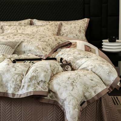 美式艺术亲肤100支天丝棉床盖四件套丝滑感夏季床品