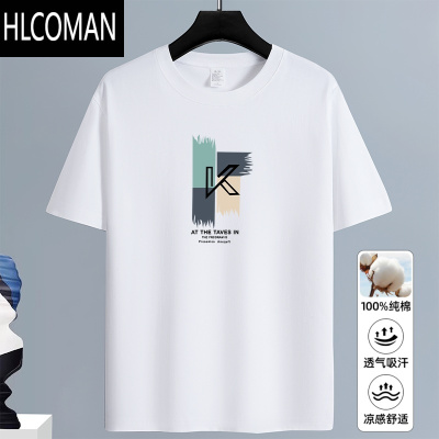 HLCOMANGSON夏季新款短袖T恤男生潮牌百搭圆领半袖宽松大码体恤