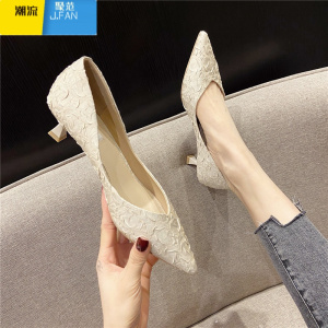 聚范2024新款低跟单鞋女细跟小跟3CM软皮高跟鞋猫跟尖头职业工作鞋女