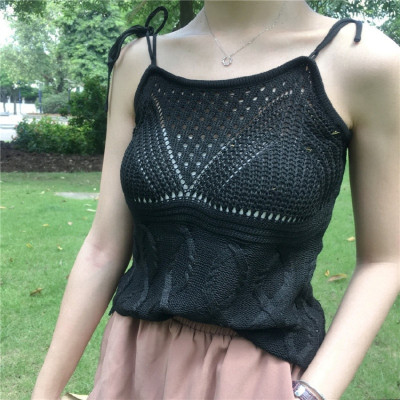 夏装新款韩版百搭针织外穿内搭侧边开叉小吊带背心女纯色打底上衣