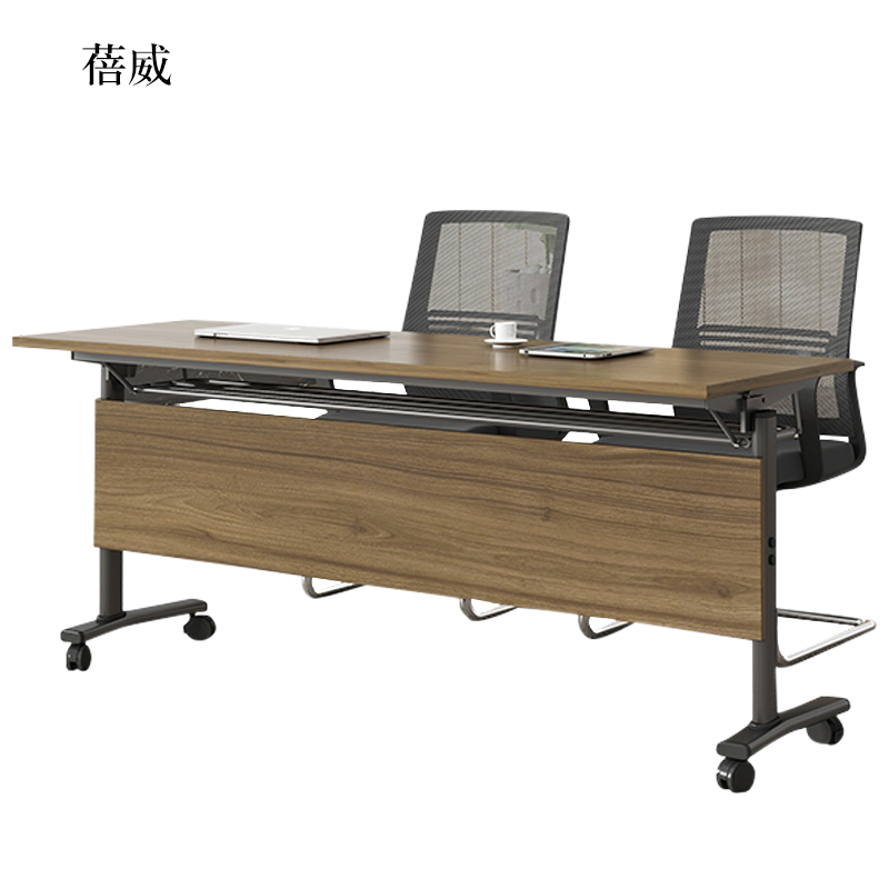 蓓威折叠培训桌简约双人桌子带轮双层会议桌长1800mm宽500mm高750mm不含椅