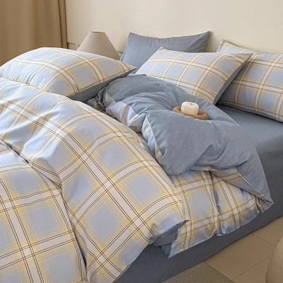 简约格纹纯棉床上四件套2026新款100全棉床单被套三件套床笠床品4_244