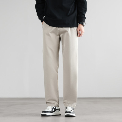 品质男士夏薄款直筒休闲裤卡其冰丝垂感宽松阔腿商务西装裤男士