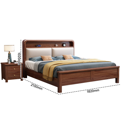 苏宁 质凡 宿舍公寓胡桃木带软包实木床框架结构/ZF-SMC060/1.8米*2米
