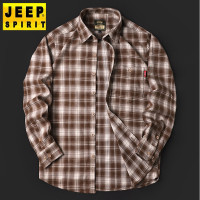 JEEP SPIRIT秋冬男士翻领衬衫宽松时尚格子休闲上衣纽扣长袖厚款