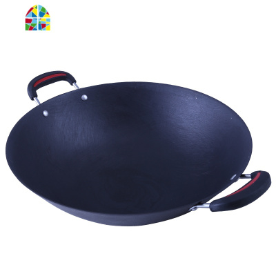 陆川铸铁锅无涂层加厚生铁炒锅圆底双耳传统老式家用燃气灶用 FENGHOU 34cm圆底加厚原生态+可立盖